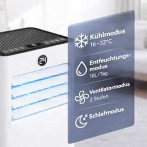 Alternative view of JUMMICO 7000 BTU Mobile Klimaanlage mit Abluftschlauch & Fensterkit | 4-in-1: Kühlen, Entfeuchten, Ventilator, Schlafmodus | Leise (45 dB) | Mit Fernbedienung & Timer | Für Räume bis 20 m²
