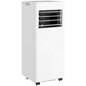 HOMCOM Mobile Klimaanlage 3-in-1 Klimagerät mit Kühlung, Luftentfeuchter, Ventilator, Abluftschlauch, 9000BTU 2,6KW Luftkühler mit 2 Geschwindigkeiten, Timer, Fernbedienung, Kindersicherung, Weiß