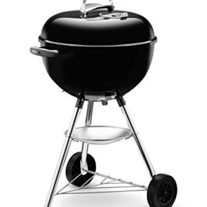 Weber Bar-B-Kettle Holzkohlegrill/Porzellanemaillierter Deckel und Kessel, 47 cm Grillfläche, Ascheauffangschale, Dreibein-Ständer und Räder, Schwarz/Silber