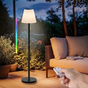 Gewiny Outdoor-Stehlampe, Solar-Außenlampen für Terrasse, wasserdicht, wiederaufladbar, Stehleuchte, kabellos, mit Lichtsensor, dimmbar, warmweiß RGB-LED, für den Außenbereich