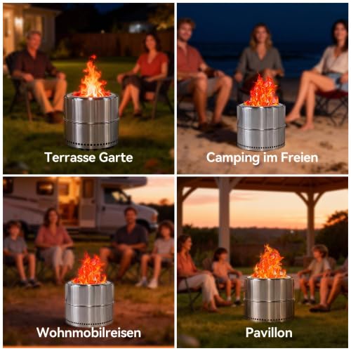 Feuerschale Edelstahl für Garten & Terrasse, raucharme Feuerstelle mit Aschefach, tragbarer Feuerkorb mit Grillrost, ideal für Camping, Outdoor BBQ & Gartenfeuer, 50 x 50 x 40 cm – Bild 6