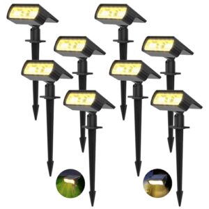 Moxled Solarlampen für Außen Garten, 3000K Warmweiß Solar Strahler 8 Stück, IP65 Wasserdicht Gartenleuchten, 2 Helligkeitsmodi Solarleuchten für Außen Garten, Hof, Gehweg