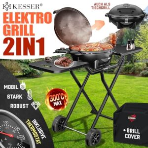 Alternative view of KESSER® elektrischer Elektrogrill 2in1 Tischgrill & Standgrill mit Deckel & Standfuß, 2400 Watt, Thermostat, Antihaftbeschichtung, Abstelltische Abdeckung, Balkon Grill für drinnen & draußen