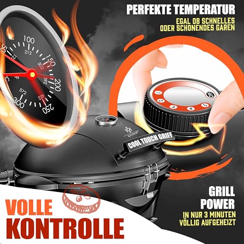KESSER® elektrischer Elektrogrill 2in1 Tischgrill & Standgrill mit Deckel & Standfuß, 2400 Watt, Thermostat, Antihaftbeschichtung, Abstelltische Abdeckung, Balkon Grill für drinnen & draußen – Bild 3