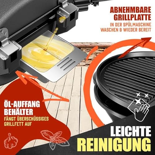 KESSER® elektrischer Elektrogrill 2in1 Tischgrill & Standgrill mit Deckel & Standfuß, 2400 Watt, Thermostat, Antihaftbeschichtung, Abstelltische Abdeckung, Balkon Grill für drinnen & draußen – Bild 5