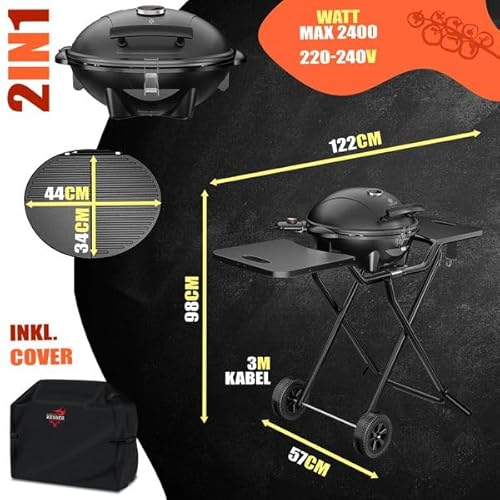 KESSER® elektrischer Elektrogrill 2in1 Tischgrill & Standgrill mit Deckel & Standfuß, 2400 Watt, Thermostat, Antihaftbeschichtung, Abstelltische Abdeckung, Balkon Grill für drinnen & draußen – Bild 7