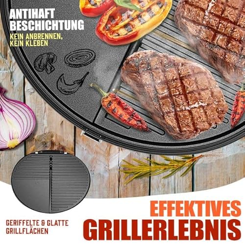 KESSER® elektrischer Elektrogrill 2in1 Tischgrill & Standgrill mit Deckel & Standfuß, 2400 Watt, Thermostat, Antihaftbeschichtung, Abstelltische Abdeckung, Balkon Grill für drinnen & draußen – Bild 8