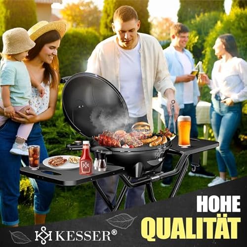 KESSER® elektrischer Elektrogrill 2in1 Tischgrill & Standgrill mit Deckel & Standfuß, 2400 Watt, Thermostat, Antihaftbeschichtung, Abstelltische Abdeckung, Balkon Grill für drinnen & draußen – Bild 9