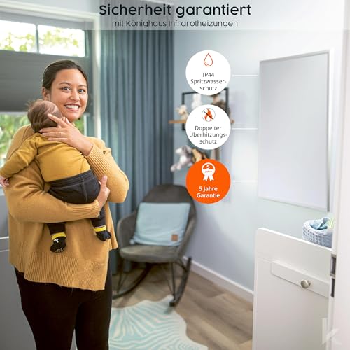 Könighaus Infrarotheizung - 1000 Watt mit TÜV SÜD 5 Jahre Herstellergarantie ✓ Doppelter Überhitzungsschutz ✓ Für Wandmontage ✓ inkl. Smart LED Thermostat und App – Bild 7