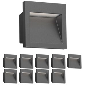 ledscom.de 10 Stück LED Wandeinbauleuchte NOLA, Downlight für außen, IP54, anthrazit matt, 90 x 90mm, warmweiß