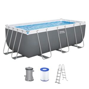 Bestway Power Steel Frame Pool Set mit Filterpumpe 412 x 201 x 122 cm, grau, eckig