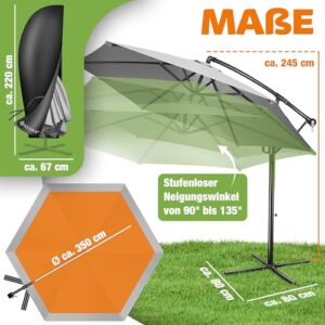 Alternative view of KESSER® Sonnenschirm Ø 350 cm, Ampelschirm mit Kurbel, für Balkon, Terrasse & Garten, Sonnenschutz, Gestell & Ständer aus Alu, UV-Schutz, wasserdicht Windfest, 360° Funktion Schutzhülle, Hellgrau