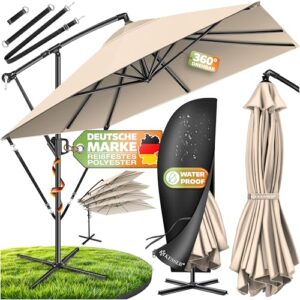 KESSER® Sonnenschirm 250x250cm, Kurbelschirm, Sonnenschirm Balkon, Garten, Sonnenschutz, Gestell & Ständer aus Alu Kurbel, UV-Schutz, wasserdicht Windfest, 360° Funktion Schutzhülle, Beige