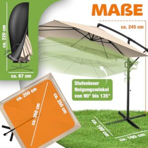 Alternative view of KESSER® Sonnenschirm 250x250cm, Kurbelschirm, Sonnenschirm Balkon, Garten, Sonnenschutz, Gestell & Ständer aus Alu Kurbel, UV-Schutz, wasserdicht Windfest, 360° Funktion Schutzhülle, Beige