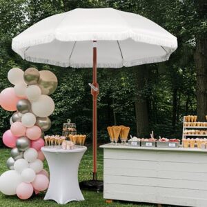 Alternative view of Yaheetech Romantischer Quasten Sonnenschirm Ø 242 cm Klappbarer Gartenschirm 8-Glasfaserrippen-Schirm mit Fransen Kurbelschirm Schirm Sonnenschutz Terrassenschirm, UV-Schutz, ohne Ständer, Cremeweiß