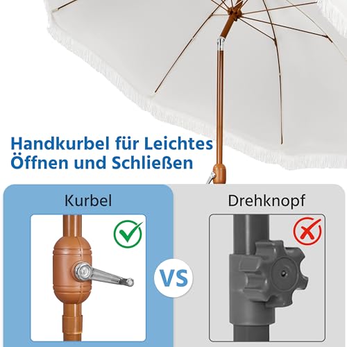 Yaheetech Romantischer Quasten Sonnenschirm Ø 242 cm Klappbarer Gartenschirm 8-Glasfaserrippen-Schirm mit Fransen Kurbelschirm Schirm Sonnenschutz Terrassenschirm, UV-Schutz, ohne Ständer, Cremeweiß – Bild 7