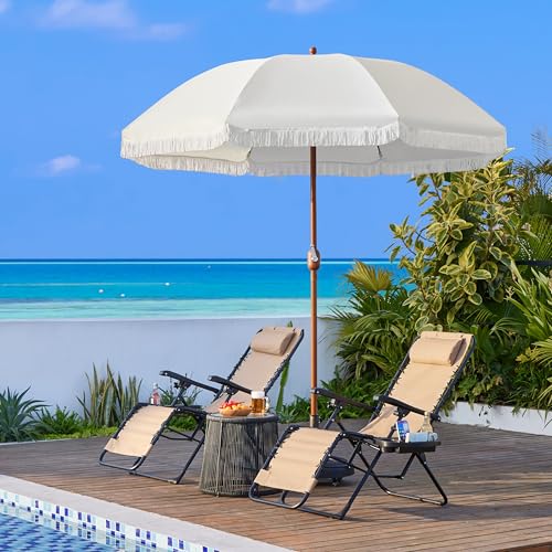 Yaheetech Romantischer Quasten Sonnenschirm Ø 242 cm Klappbarer Gartenschirm 8-Glasfaserrippen-Schirm mit Fransen Kurbelschirm Schirm Sonnenschutz Terrassenschirm, UV-Schutz, ohne Ständer, Cremeweiß – Bild 9