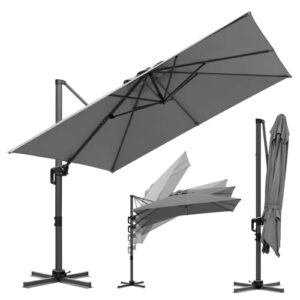 ISOISL Sonnenschirm Ampelschirm 300 x 300 cm Groß Gartenschirm mit Kurbe 360° Drehbar und Kippbar,Terrassenschirm Sonnenschutz UV50 Gestell Aluminium,Marktschirm für Garten,Terrasse,Anthrazit