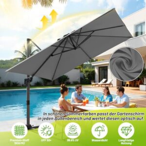 Alternative view of ISOISL Sonnenschirm Ampelschirm 300 x 300 cm Groß Gartenschirm mit Kurbe 360° Drehbar und Kippbar,Terrassenschirm Sonnenschutz UV50 Gestell Aluminium,Marktschirm für Garten,Terrasse,Anthrazit