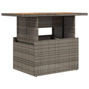 vidaXL Gartentisch, Outdoor Tisch mit Verstellbarer Tischplatte, Esstisch mit Stahlrahmen, Gartenmöbel Couchtisch, Grau Poly Rattan Akazienholz