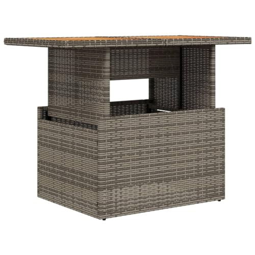 vidaXL Gartentisch, Outdoor Tisch mit Verstellbarer Tischplatte, Esstisch mit Stahlrahmen, Gartenmöbel Couchtisch, Grau Poly Rattan Akazienholz