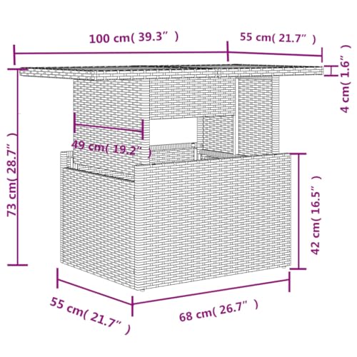 vidaXL Gartentisch, Outdoor Tisch mit Verstellbarer Tischplatte, Esstisch mit Stahlrahmen, Gartenmöbel Couchtisch, Grau Poly Rattan Akazienholz – Bild 4