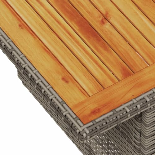 vidaXL Gartentisch, Outdoor Tisch mit Verstellbarer Tischplatte, Esstisch mit Stahlrahmen, Gartenmöbel Couchtisch, Grau Poly Rattan Akazienholz – Bild 7