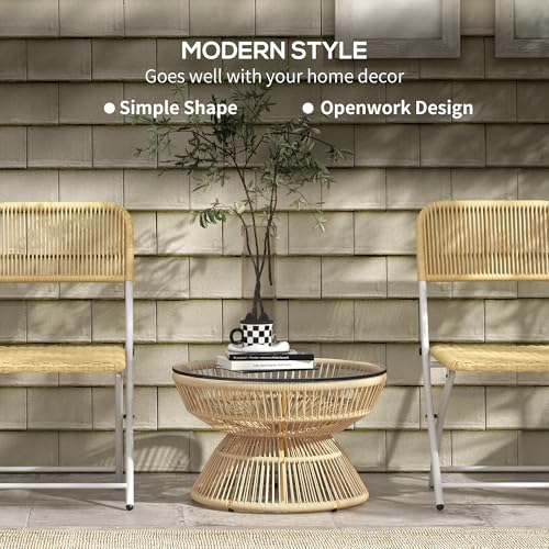 Outsunny Runder Garten-Couchtisch, Beistelltisch aus Harz in Rattan-Optik und Hartglasplatte Ø60 x 37H cm – Bild 4