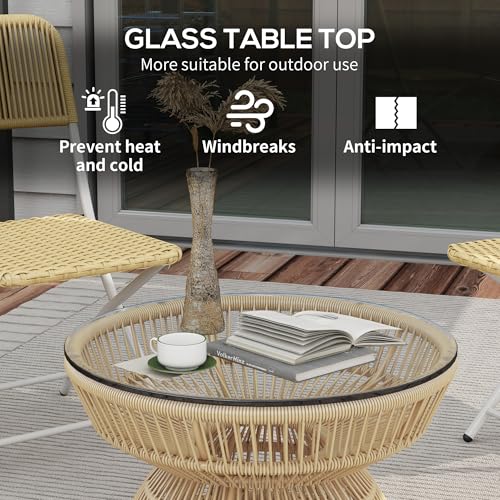 Outsunny Runder Garten-Couchtisch, Beistelltisch aus Harz in Rattan-Optik und Hartglasplatte Ø60 x 37H cm – Bild 5