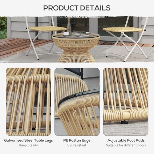 Outsunny Runder Garten-Couchtisch, Beistelltisch aus Harz in Rattan-Optik und Hartglasplatte Ø60 x 37H cm – Bild 6