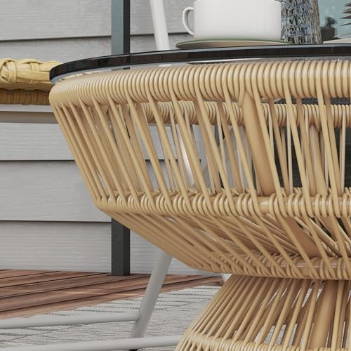 Outsunny Runder Garten-Couchtisch, Beistelltisch aus Harz in Rattan-Optik und Hartglasplatte Ø60 x 37H cm – Bild 8