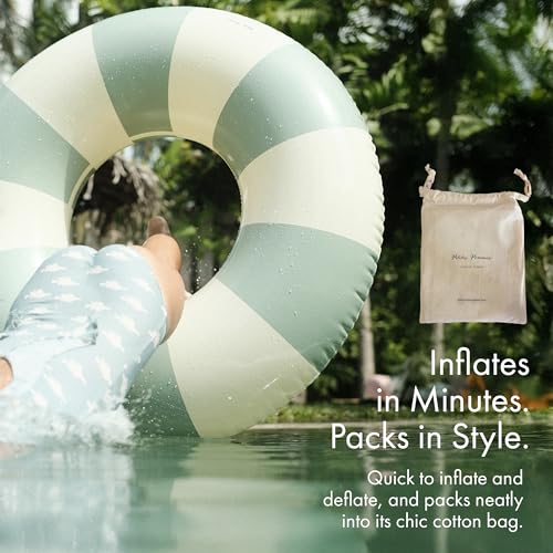 Petites-Pommes Aufblasbare Schwimmringe für Erwachsene, strapazierfähiger Innenschlauch, handbedruckt, klassisches Streifendesign, weiche Komfort-Nähte, verstaubare Schwimmer für Reisen, staubiges – Bild 5