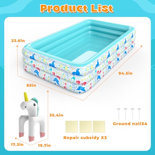 Skirfy Aufblasbarer Pool mit Sprinkler, 300 x 180 x 60 cm XXL Gartenpool, Verdickter Kinderpool für Erwachsene & Kinder, Sommer Outdoor Pool für Garten – Bild 6