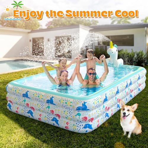 Skirfy Aufblasbarer Pool mit Sprinkler, 300 x 180 x 60 cm XXL Gartenpool, Verdickter Kinderpool für Erwachsene & Kinder, Sommer Outdoor Pool für Garten – Bild 9