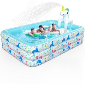 Skirfy Aufblasbarer Pool mit Sprinkler, 300 x 180 x 60 cm XXL Gartenpool, Verdickter Kinderpool für Erwachsene & Kinder, Sommer Outdoor Pool für Garten