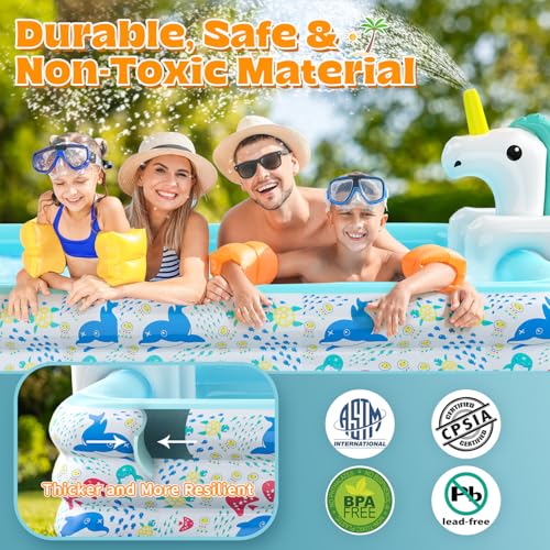 Skirfy Aufblasbarer Pool mit Sprinkler, 300 x 180 x 60 cm XXL Gartenpool, Verdickter Kinderpool für Erwachsene & Kinder, Sommer Outdoor Pool für Garten – Bild 4