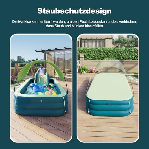 Ergocar Aufblasbarer Pool, Aufblasbarer Kinderpool mit Rutsche, Aufblasbares Planschbecken für Kinder mit Markise, Family Pool Schwimmbecken für Kleinkinder Outdoor, Garten, Hinterhof – Bild 4