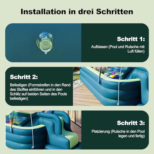 Ergocar Aufblasbarer Pool, Aufblasbarer Kinderpool mit Rutsche, Aufblasbares Planschbecken für Kinder mit Markise, Family Pool Schwimmbecken für Kleinkinder Outdoor, Garten, Hinterhof – Bild 5