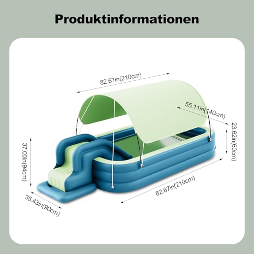Ergocar Aufblasbarer Pool, Aufblasbarer Kinderpool mit Rutsche, Aufblasbares Planschbecken für Kinder mit Markise, Family Pool Schwimmbecken für Kleinkinder Outdoor, Garten, Hinterhof – Bild 7