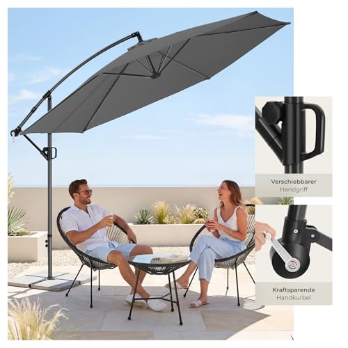 TecTake® Ampelschirm, Ø 350 cm, wetterfest, 360° drehbar, mit Kurbelmechanismus, Doppeldach und Schutzhülle, Freiarmschirm, Seitenschirm, Hängeschirm, Sonnenschirm, Parasol - grau – Bild 4