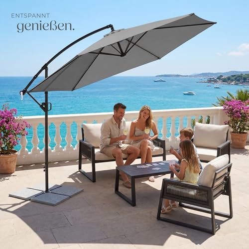 TecTake® Ampelschirm, Ø 350 cm, wetterfest, 360° drehbar, mit Kurbelmechanismus, Doppeldach und Schutzhülle, Freiarmschirm, Seitenschirm, Hängeschirm, Sonnenschirm, Parasol - grau – Bild 8