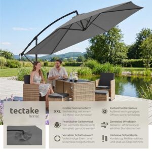 Alternative view of TecTake® Ampelschirm, Ø 350 cm, wetterfest, 360° drehbar, mit Kurbelmechanismus, Doppeldach und Schutzhülle, Freiarmschirm, Seitenschirm, Hängeschirm, Sonnenschirm, Parasol - grau