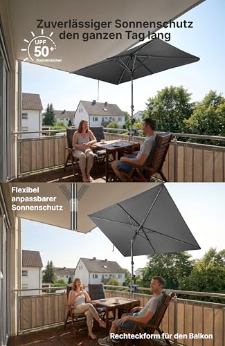 4smile SunnyShade Sonnenschirm Balkon mit Halterung im 3-er-Set, UV 50 , 210x140 cm, Anthrazit, Sonnenschirm rechteckig, Sonnenschutz Balkon, Balkonschirm mit Sonnenschirmhalter, für Balkongeländer – Bild 4
