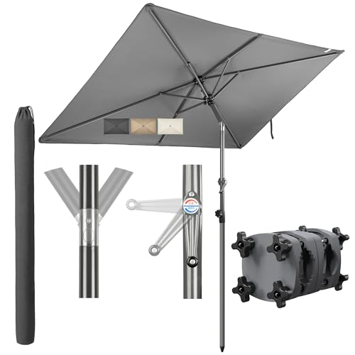 4smile SunnyShade Sonnenschirm Balkon mit Halterung im 3-er-Set, UV 50 , 210x140 cm, Anthrazit, Sonnenschirm rechteckig, Sonnenschutz Balkon, Balkonschirm mit Sonnenschirmhalter, für Balkongeländer