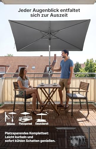 4smile SunnyShade Sonnenschirm Balkon mit Halterung im 3-er-Set, UV 50 , 210x140 cm, Anthrazit, Sonnenschirm rechteckig, Sonnenschutz Balkon, Balkonschirm mit Sonnenschirmhalter, für Balkongeländer – Bild 2