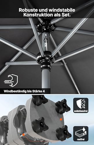 4smile SunnyShade Sonnenschirm Balkon mit Halterung im 3-er-Set, UV 50 , 210x140 cm, Anthrazit, Sonnenschirm rechteckig, Sonnenschutz Balkon, Balkonschirm mit Sonnenschirmhalter, für Balkongeländer – Bild 5