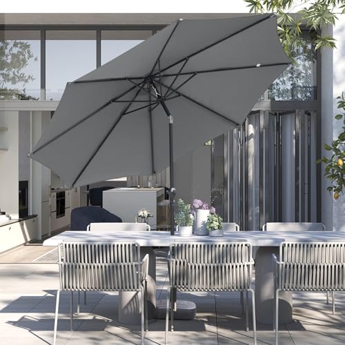 Sekey Sonnenschirm 300 cm mit Kurbel, Gartenschirm wasserabweisend, Balkonschirm UV-Schutz bis UPF 50 , Terrassenschirm neigbar & 8 Streben für Garten, Balkon & Terrasse, Grau – Bild 7
