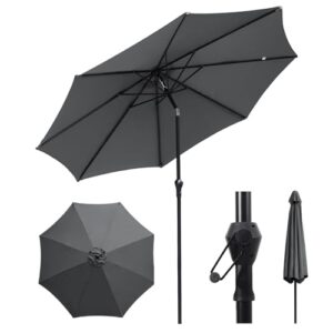 Sekey Sonnenschirm 300 cm mit Kurbel, Gartenschirm wasserabweisend, Balkonschirm UV-Schutz bis UPF 50 , Terrassenschirm neigbar & 8 Streben für Garten, Balkon & Terrasse, Grau