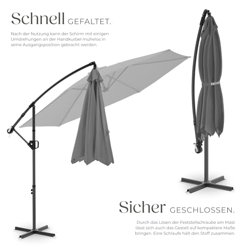 tectake® Ampelschirm Ø 300 cm, wetterfest, 360° drehbar, neigbar, mit Handkurbel und Doppeldach, Sonnenschirm, Marktschirm, Freiarmschirm, Seitenstandschirm, Gartenschirm, Sonnenschutzschirm - grau – Bild 3