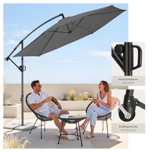 tectake® Ampelschirm Ø 300 cm, wetterfest, 360° drehbar, neigbar, mit Handkurbel und Doppeldach, Sonnenschirm, Marktschirm, Freiarmschirm, Seitenstandschirm, Gartenschirm, Sonnenschutzschirm - grau – Bild 4